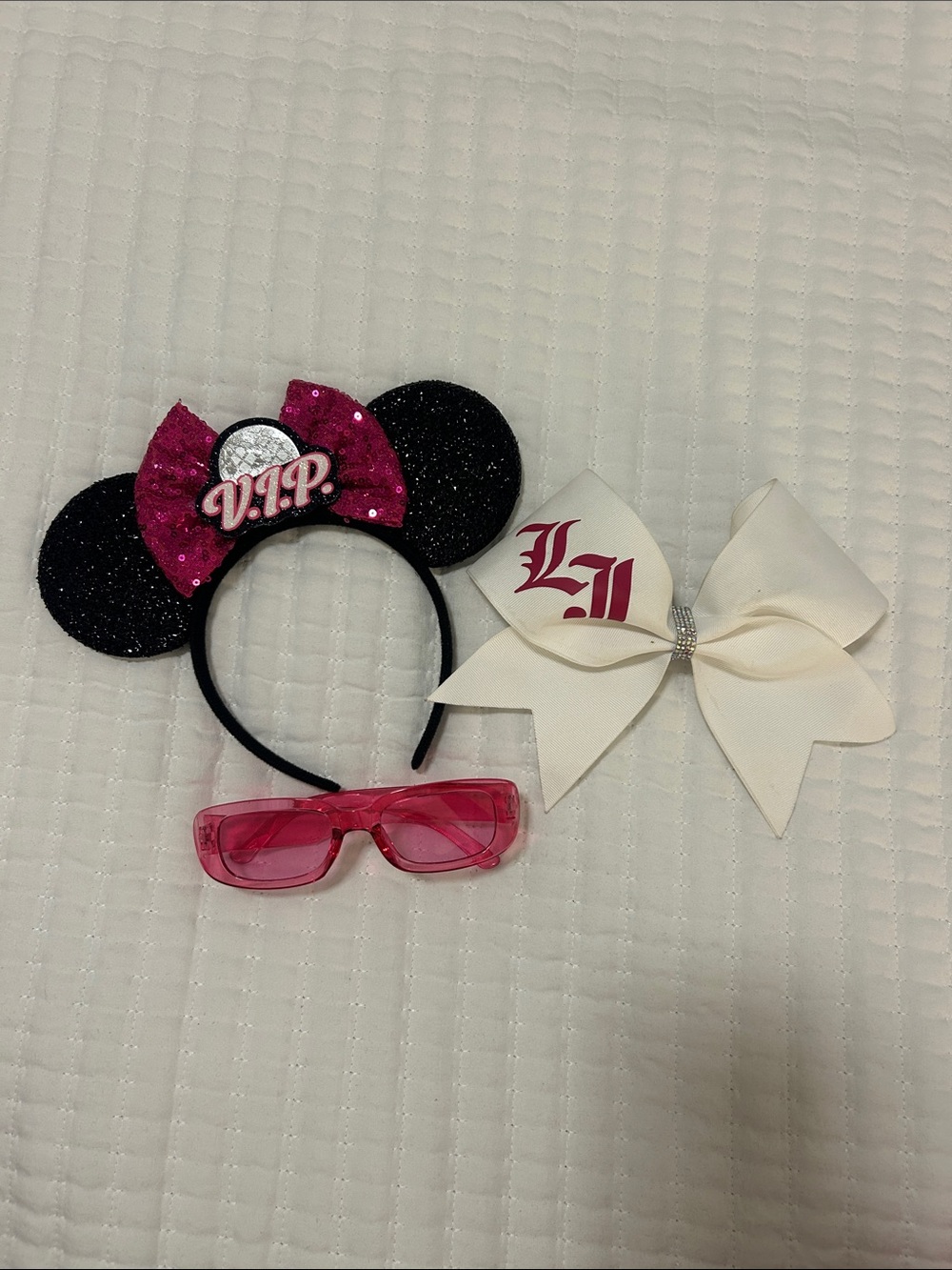 TG LJ VIP Minnie Mouse Style Headband with Pink Sunglasses and White LJ Team Bow